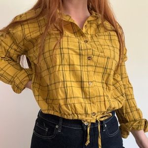 Yellow tie waist plaid top